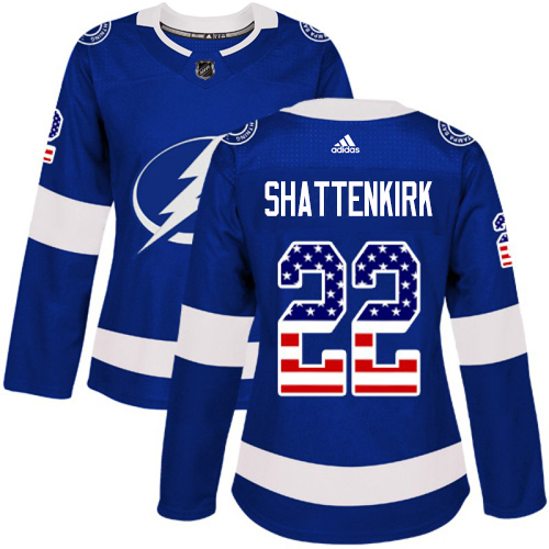 Adidas Tampa Bay Lightning #22 Kevin Shattenkirk Blue Home Authentic USA Flag Women Stitched NHL Jersey->women nhl jersey->Women Jersey